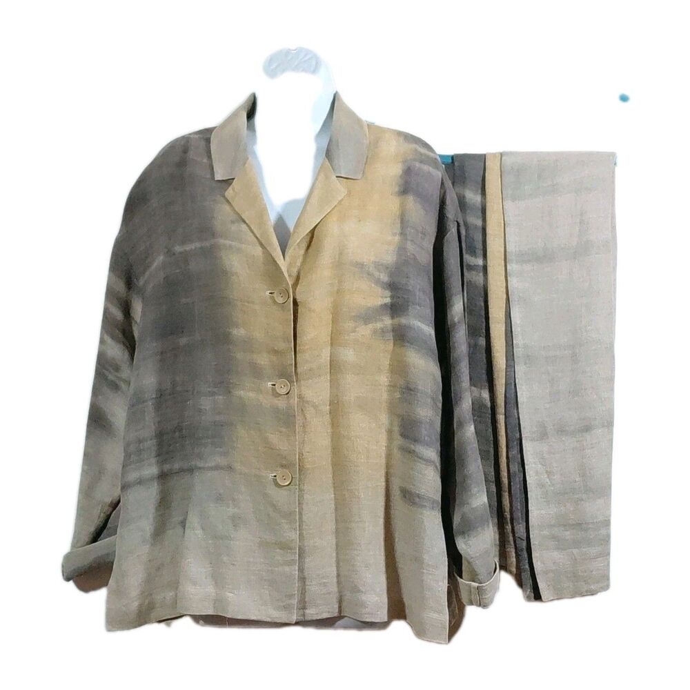 Peter Nygard Women's 100% Linen Ombre 3-Button Down Skirt Suit Unique Size 8